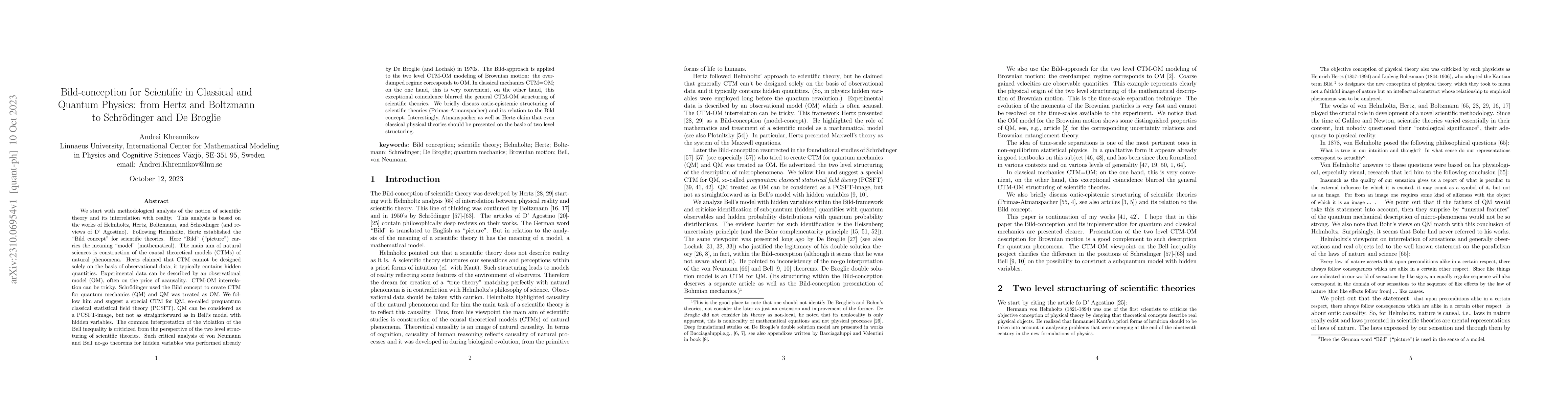 Thumbnail for The Bild-conception for Scientific Theory Structuring in Classical and
  Quantum Physics: from Hertz and Boltzmann to Schr\"odinger and De Broglie