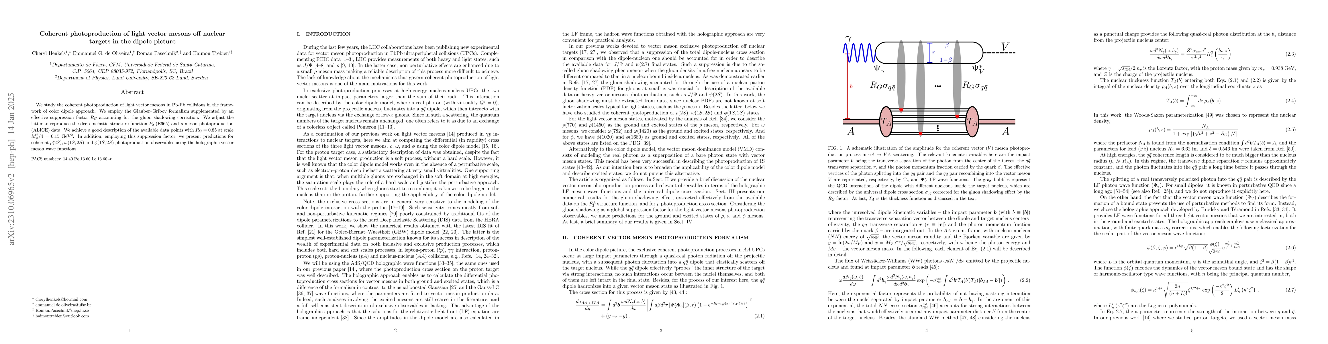 Thumbnail for Coherent photoproduction of light vector mesons off nuclear targets in
  the dipole picture