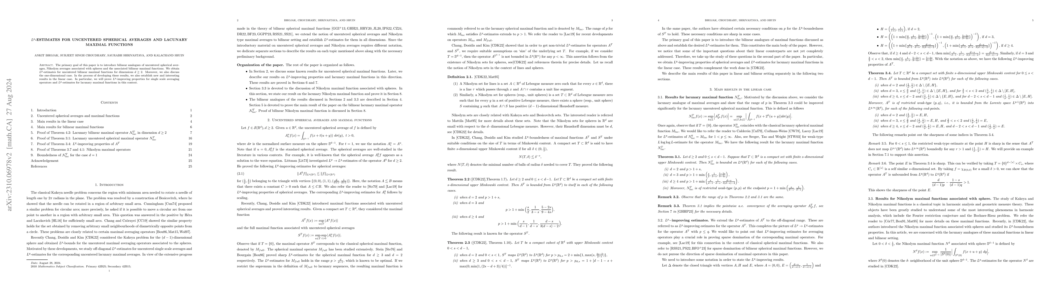 Thumbnail for $L^{p}-$estimates for uncentered spherical averages and lacunary maximal
  functions