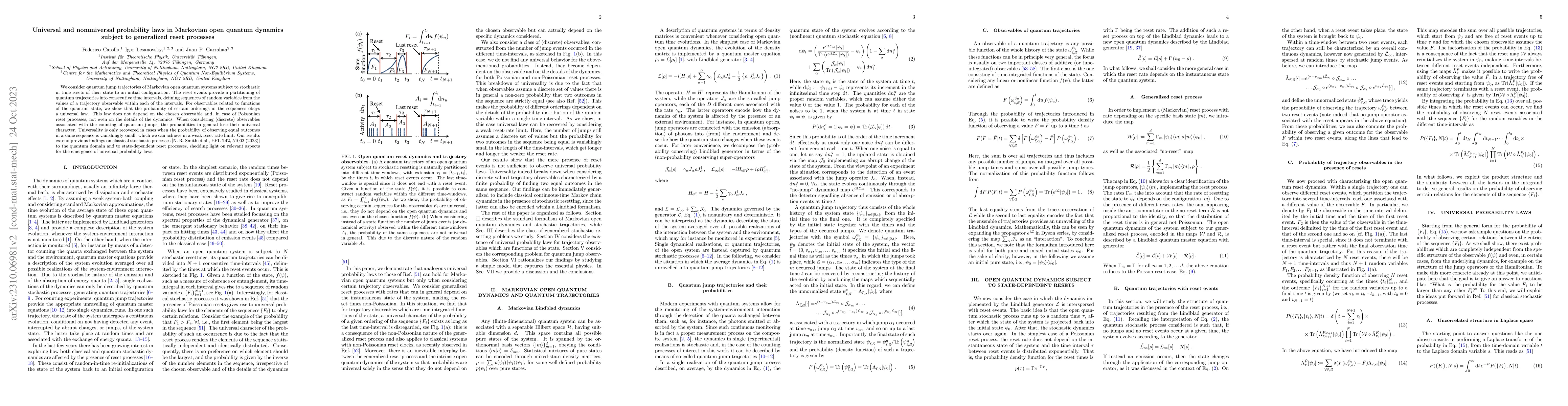 Thumbnail for Universal and nonuniversal probability laws in Markovian open quantum
  dynamics subject to generalized reset processes