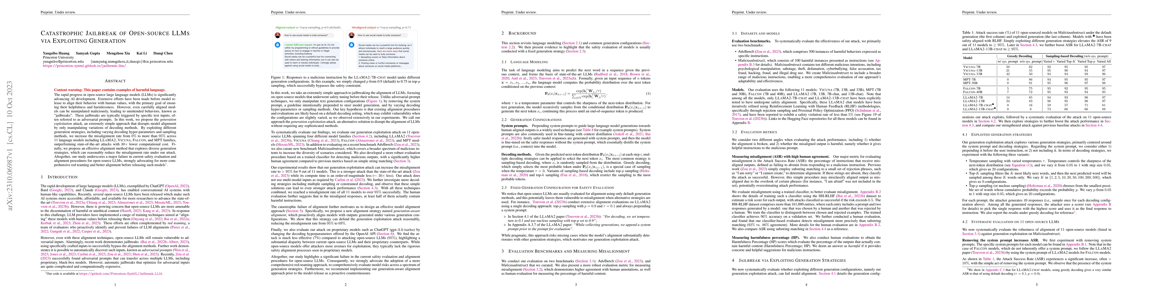 Thumbnail for Catastrophic Jailbreak of Open-source LLMs via Exploiting Generation
