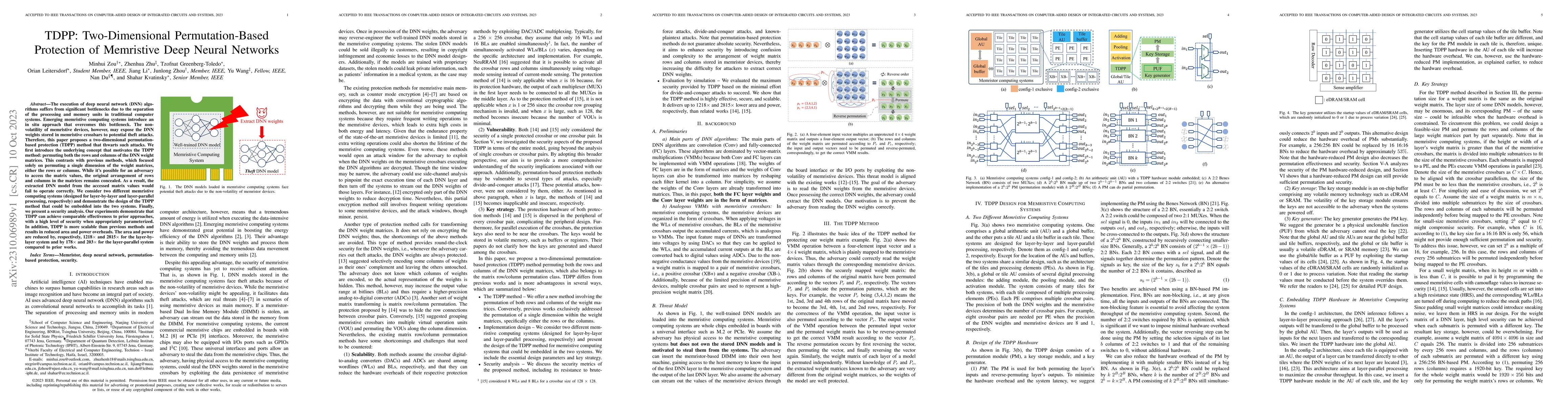 Thumbnail for TDPP: Two-Dimensional Permutation-Based Protection of Memristive Deep
  Neural Networks