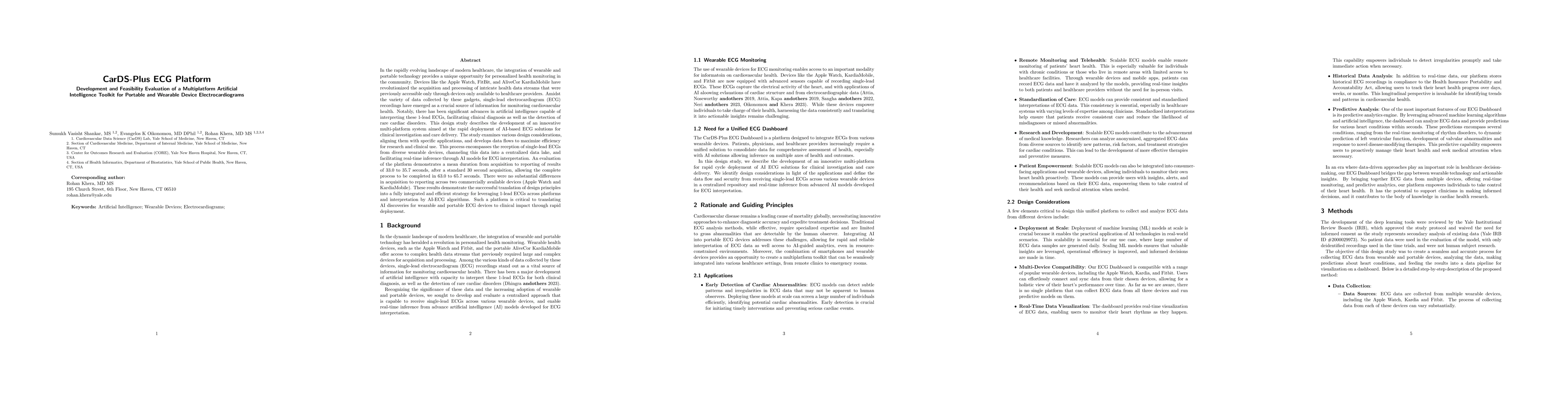 Thumbnail for CarDS-Plus ECG Platform: Development and Feasibility Evaluation of a
  Multiplatform Artificial Intelligence Toolkit for Portable and Wearable
  Device Electrocardiograms