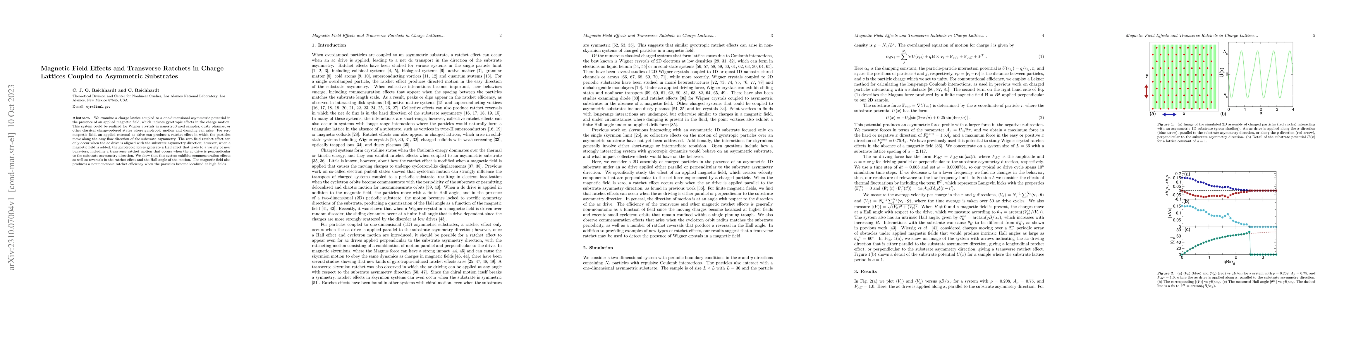 Thumbnail for Magnetic Field Effects and Transverse Ratchets in Charge Lattices
  Coupled to Asymmetric Substrates