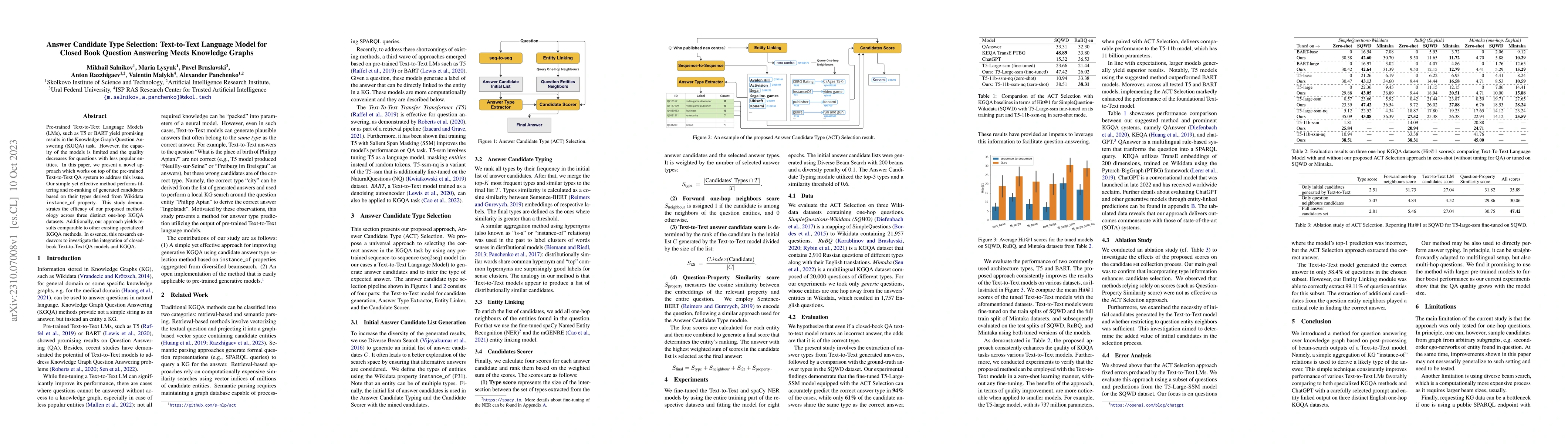 Thumbnail for Answer Candidate Type Selection: Text-to-Text Language Model for Closed
  Book Question Answering Meets Knowledge Graphs