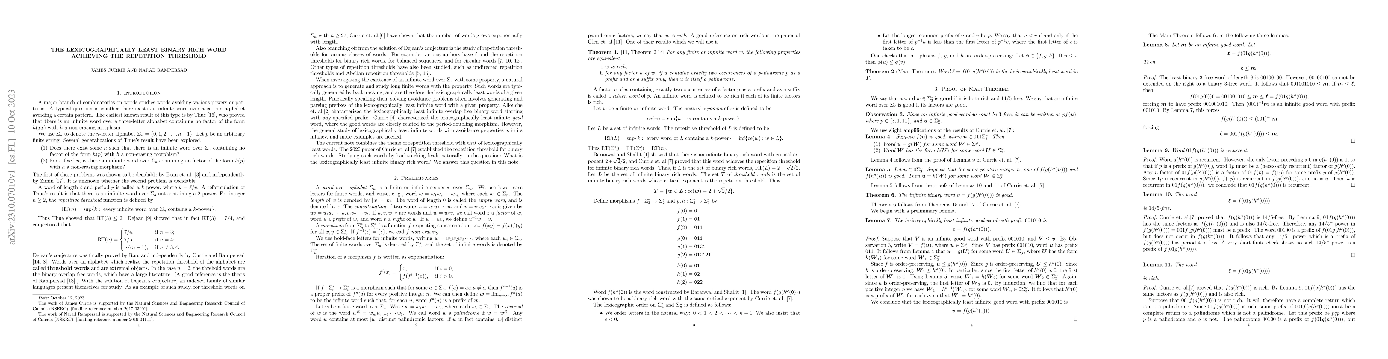 Thumbnail for The Lexicographically Least Binary Rich Word Achieving the Repetition
  Threshold