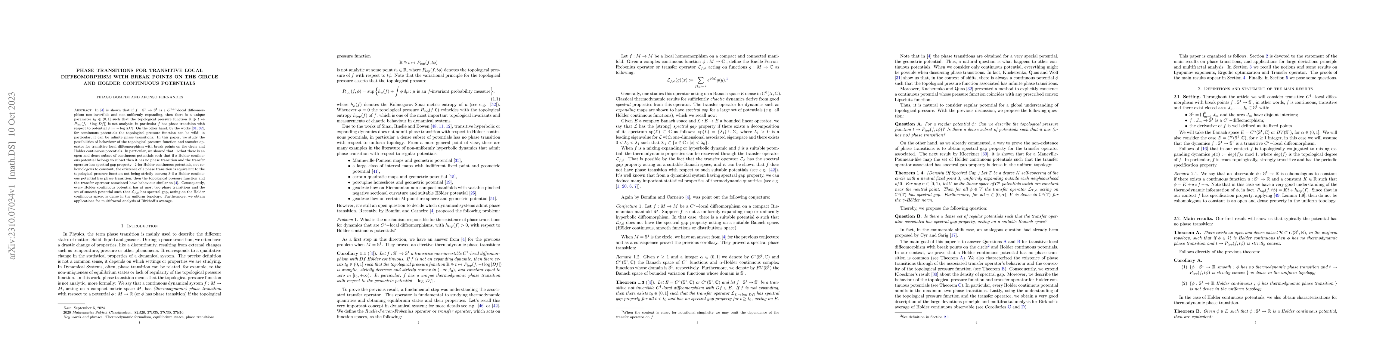 Thumbnail for Phase transitions for transitive local diffeomorphism with break points
  on the circle and Holder continuous potentials