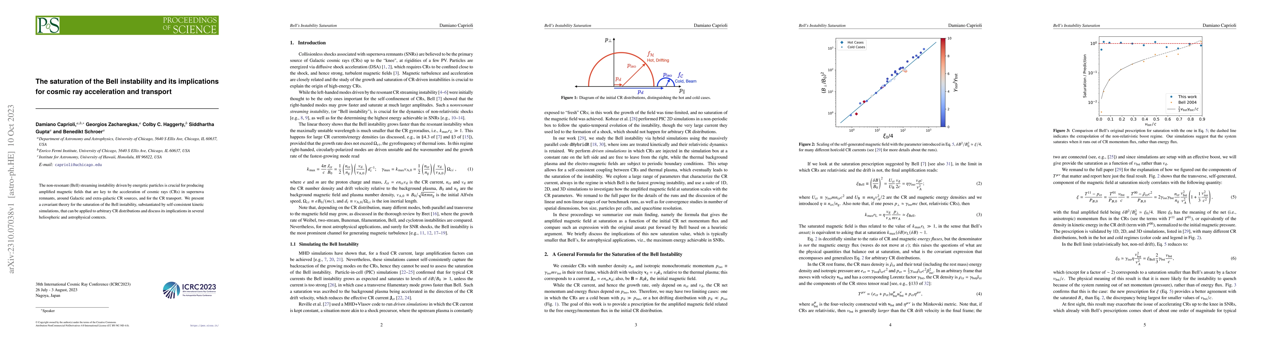 Thumbnail for The saturation of the Bell instability and its implications for cosmic
  ray acceleration and transport