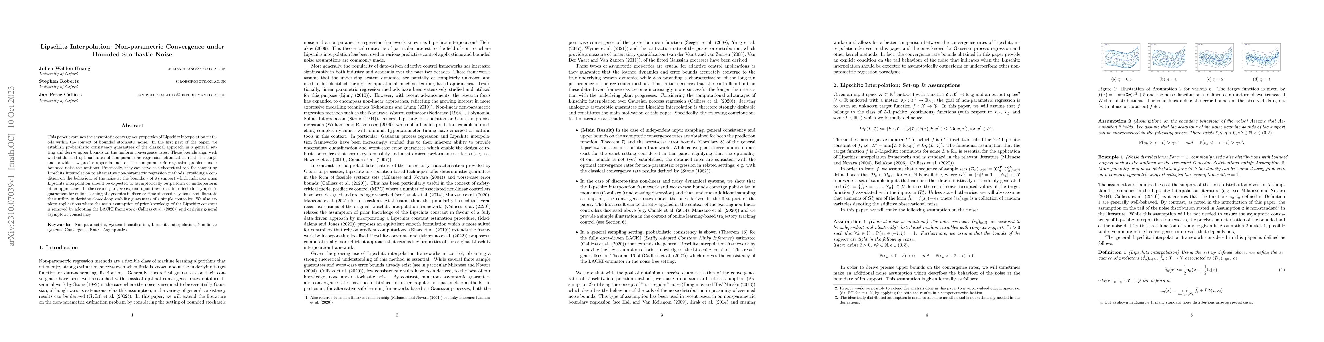 Thumbnail for Lipschitz Interpolation: Non-parametric Convergence under Bounded
  Stochastic Noise