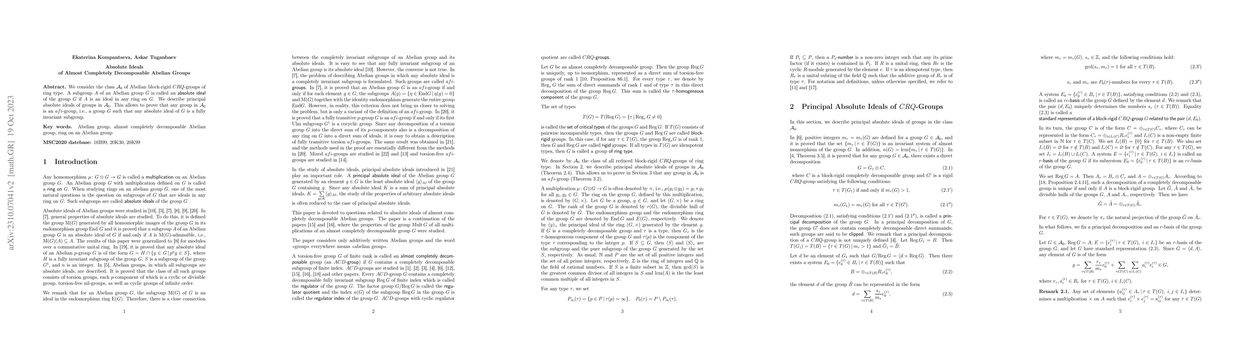 Thumbnail for Absolute Ideals of Almost Completely Decomposable Abelian Groups