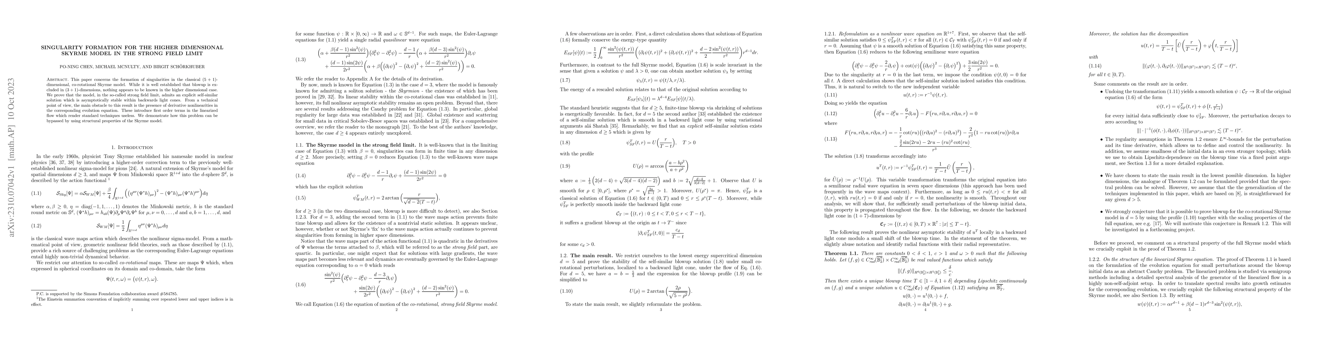 Thumbnail for Singularity formation for the higher dimensional Skyrme model in the
  strong field limit