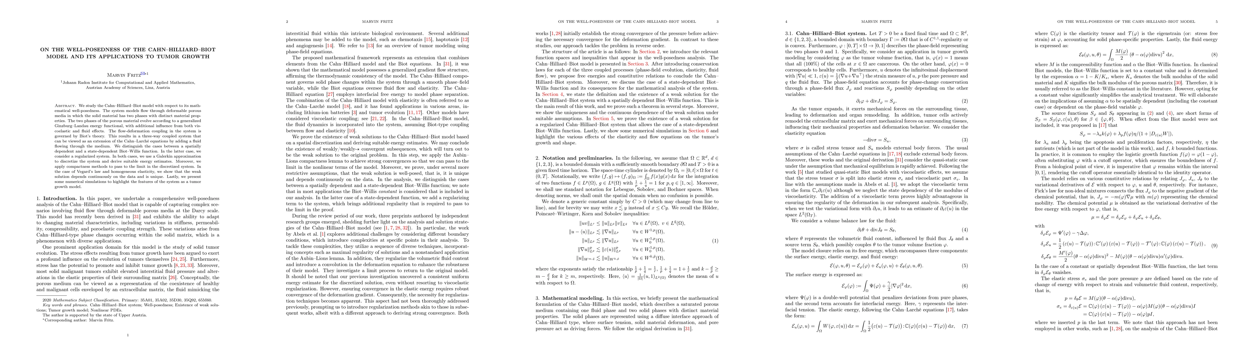Thumbnail for On the well-posedness of the Cahn-Hilliard-Biot model and its
  applications to tumor growth