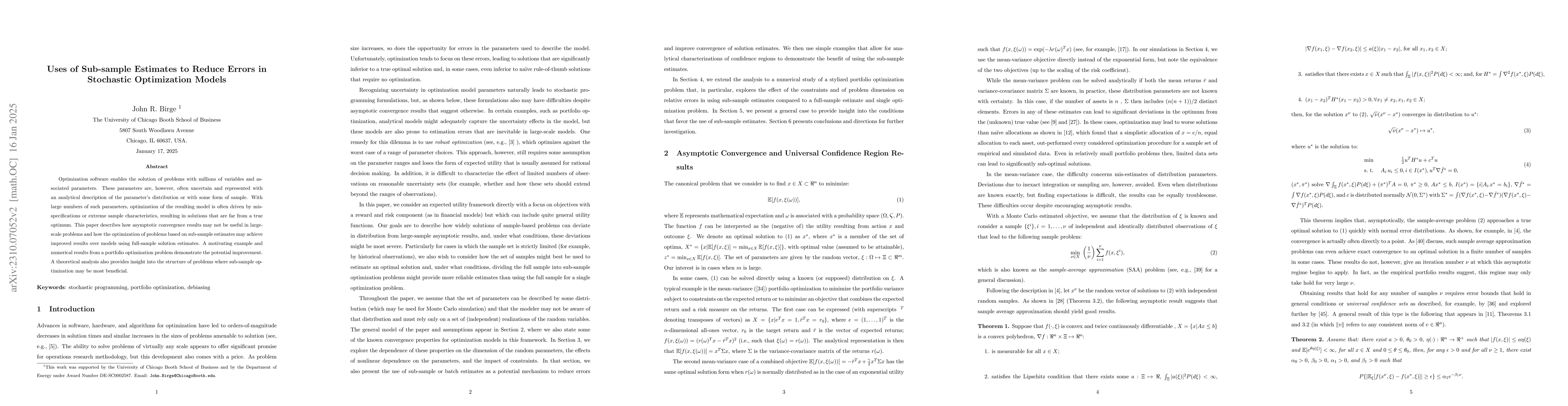 Thumbnail for Uses of Sub-sample Estimates to Reduce Errors in Stochastic Optimization
  Models