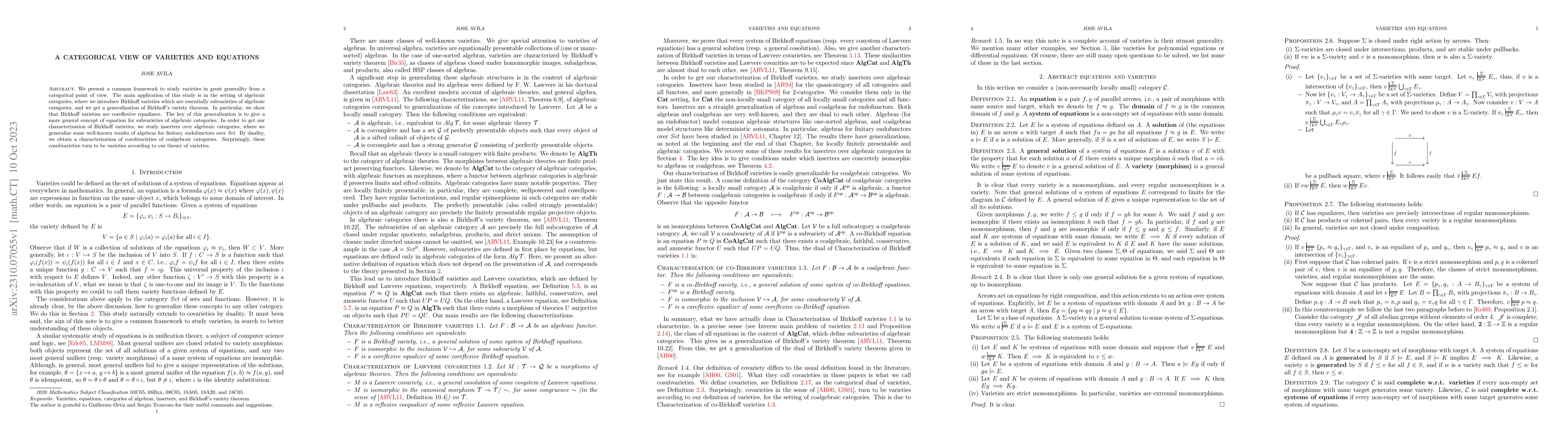 Thumbnail for A categorical view of varieties and equations
