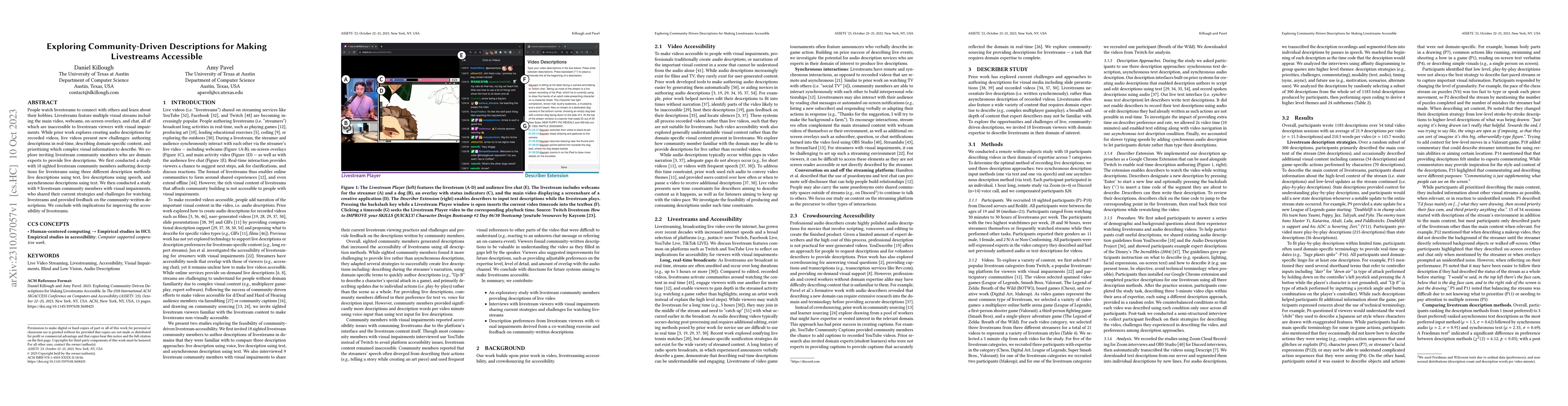 Thumbnail for Exploring Community-Driven Descriptions for Making Livestreams
  Accessible