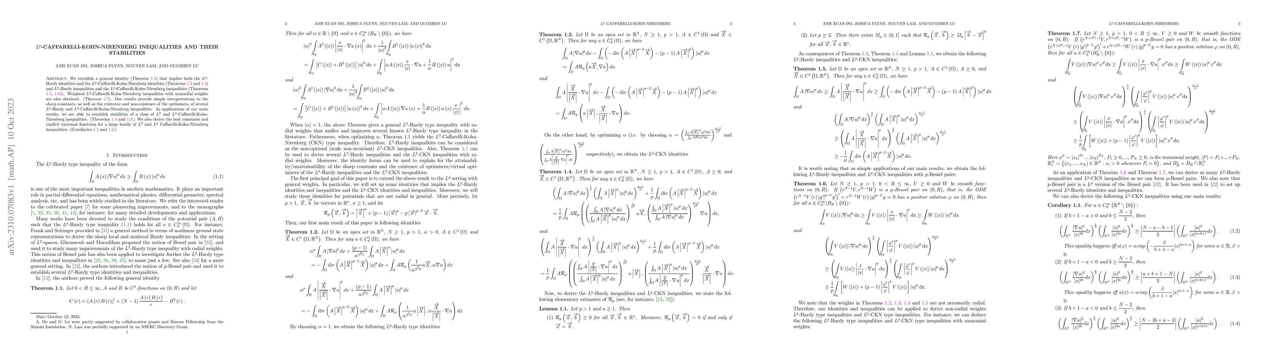 Thumbnail for $L^{p}$-Caffarelli-Kohn-Nirenberg inequalities and their stabilities