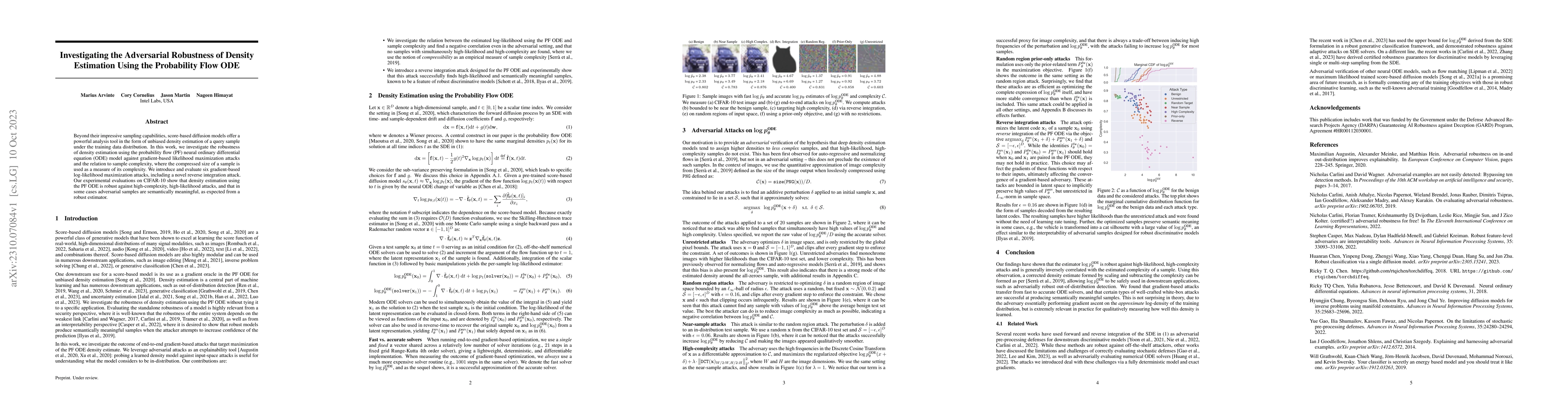 Thumbnail for Investigating the Adversarial Robustness of Density Estimation Using the
  Probability Flow ODE