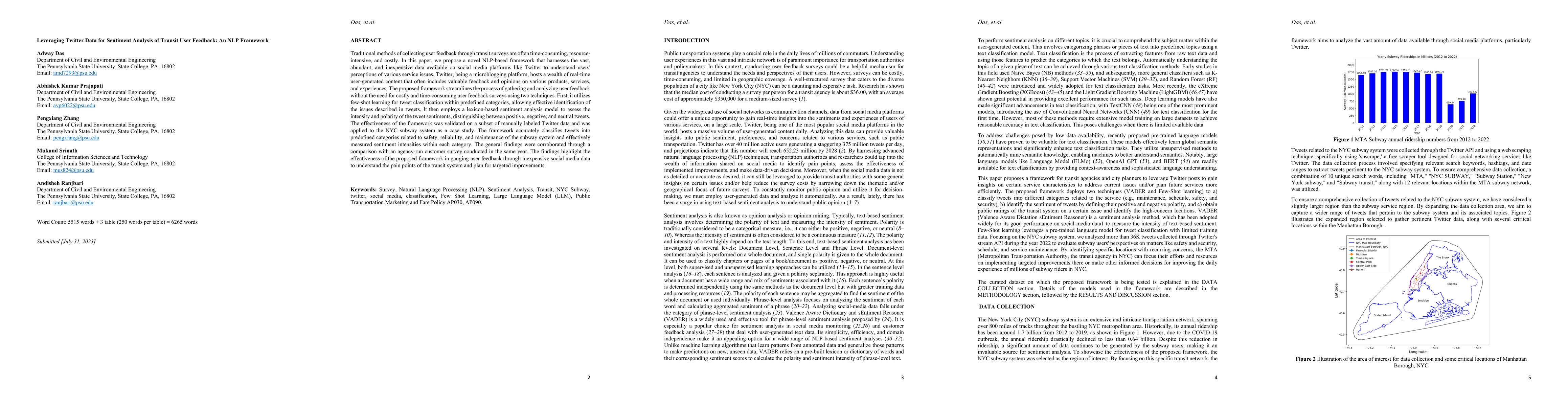 Thumbnail for Leveraging Twitter Data for Sentiment Analysis of Transit User Feedback:
  An NLP Framework