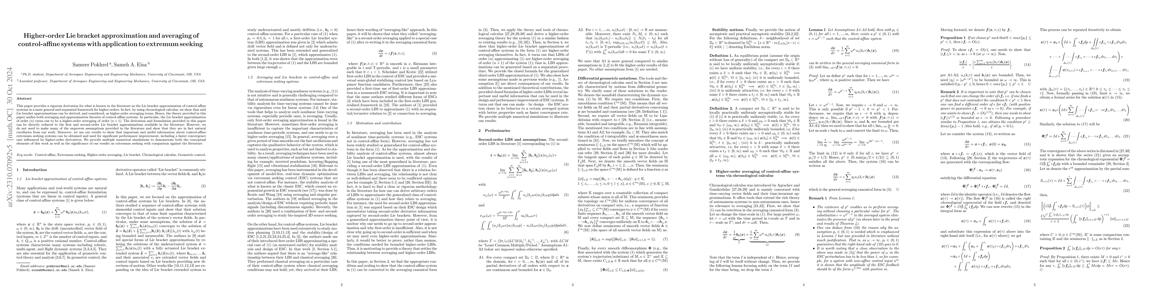 Thumbnail for Higher-order Lie bracket approximation and averaging of control-affine
  systems with application to extremum seeking