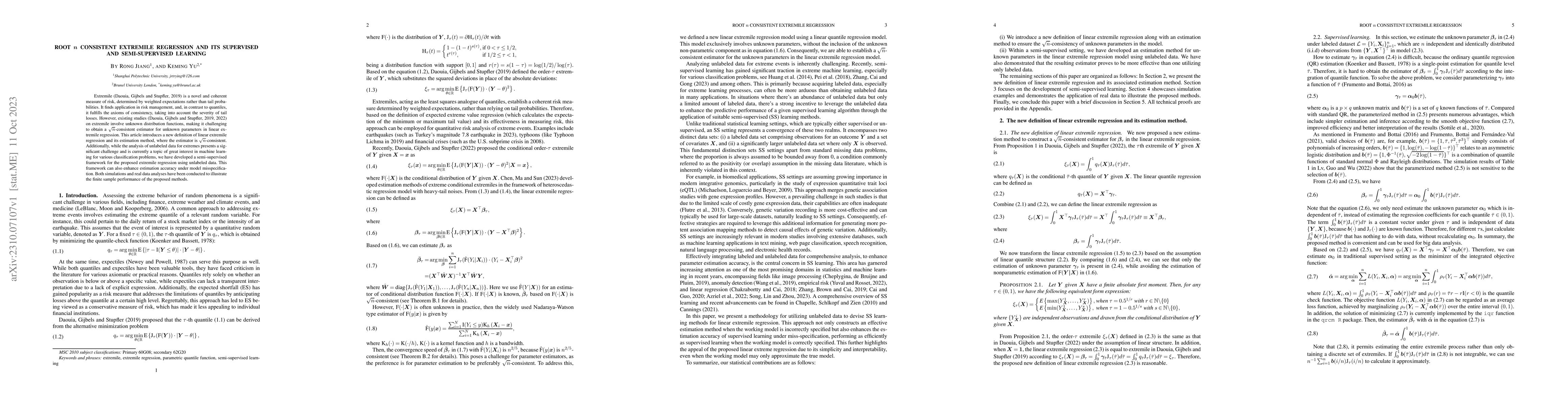Thumbnail for Root n consistent extremile regression and its supervised and
  semi-supervised learning