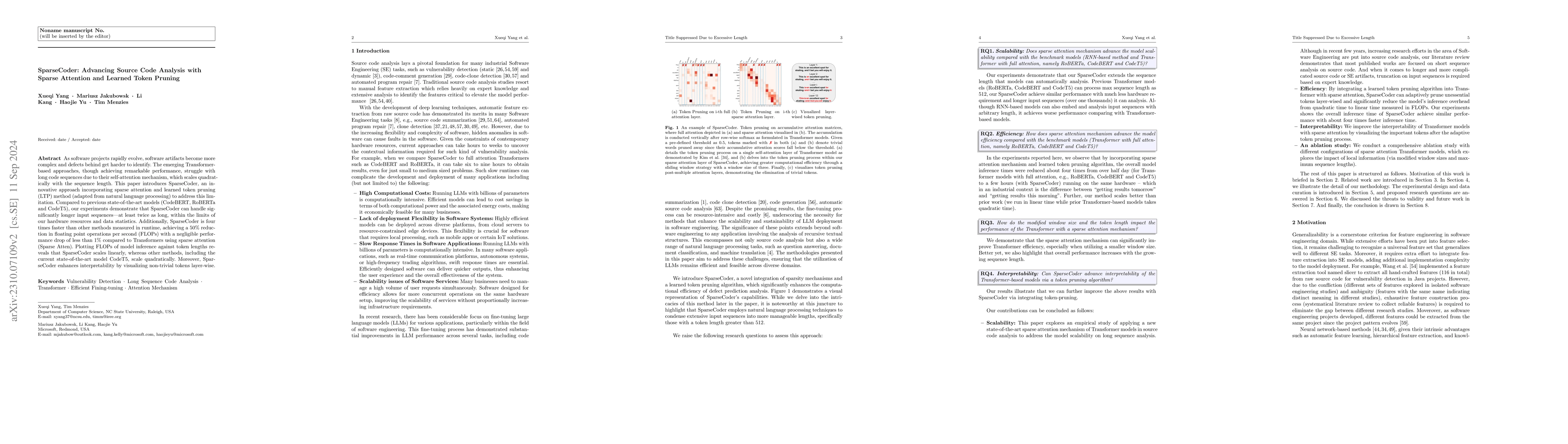 Thumbnail for SparseCoder: Advancing Source Code Analysis with Sparse Attention and
  Learned Token Pruning
