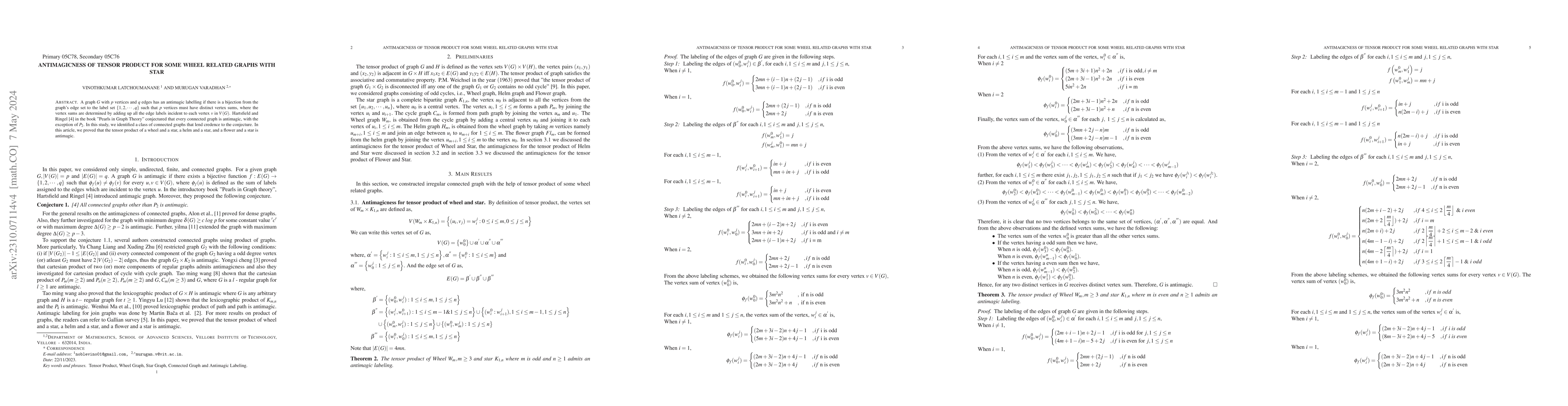 Thumbnail for Antimagicness of Tensor product for some wheel related graphs with star