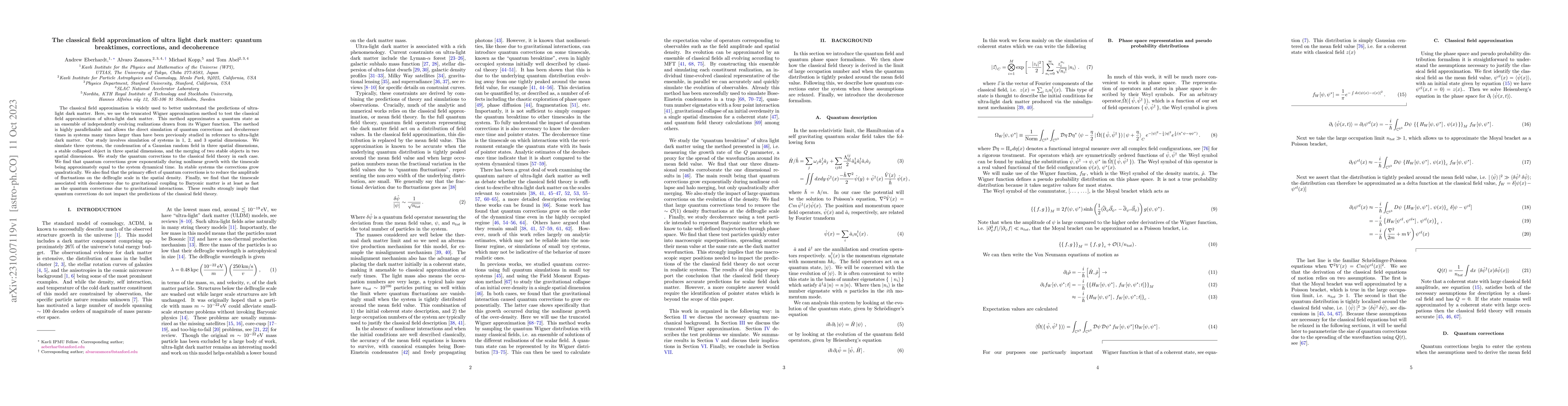 Thumbnail for The classical field approximation of ultra light dark matter: quantum
  breaktimes, corrections, and decoherence