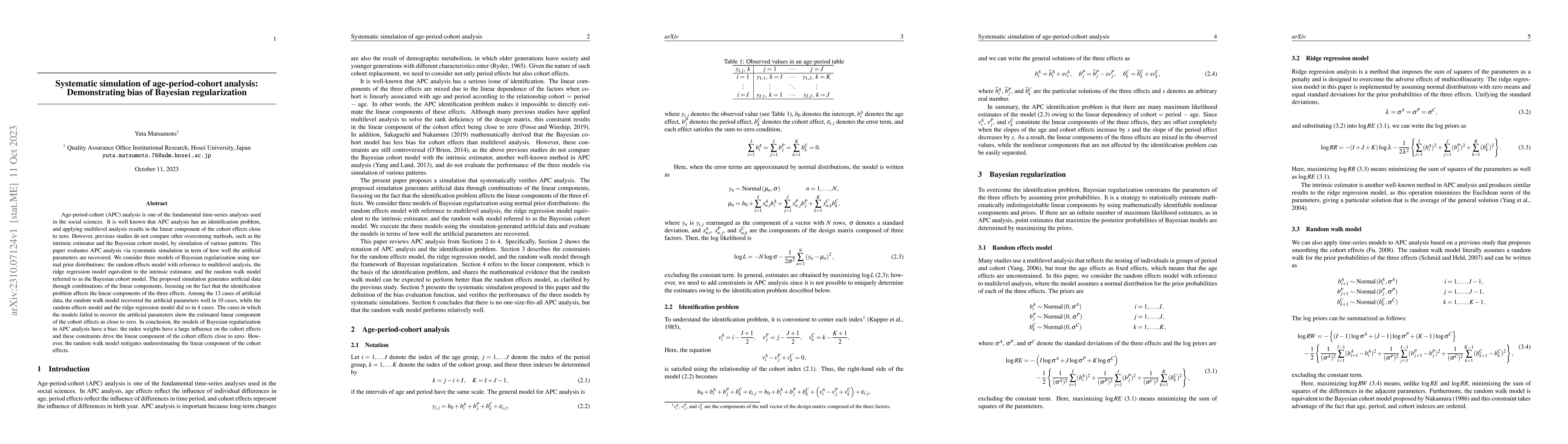Thumbnail for Systematic simulation of age-period-cohort analysis: Demonstrating bias
  of Bayesian regularization