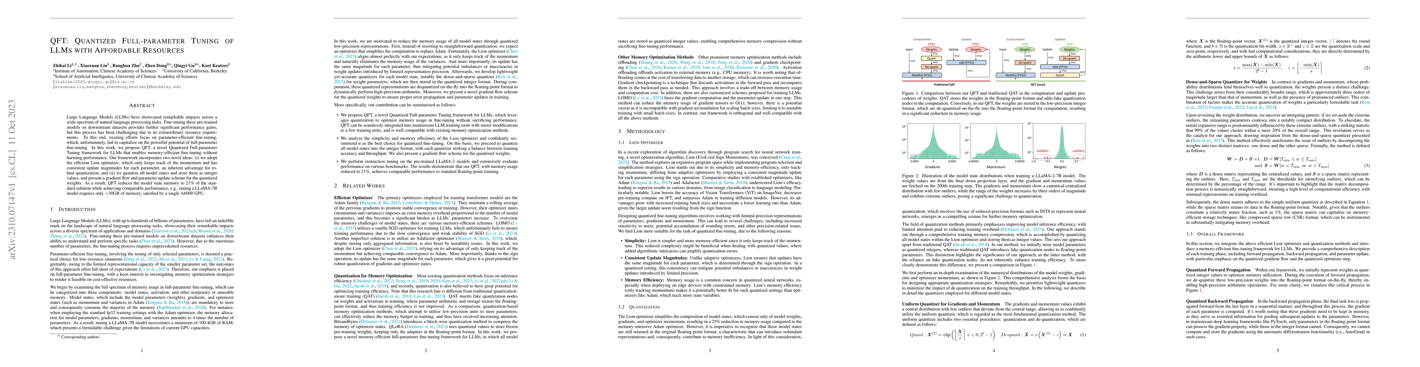 Thumbnail for QFT: Quantized Full-parameter Tuning of LLMs with Affordable Resources