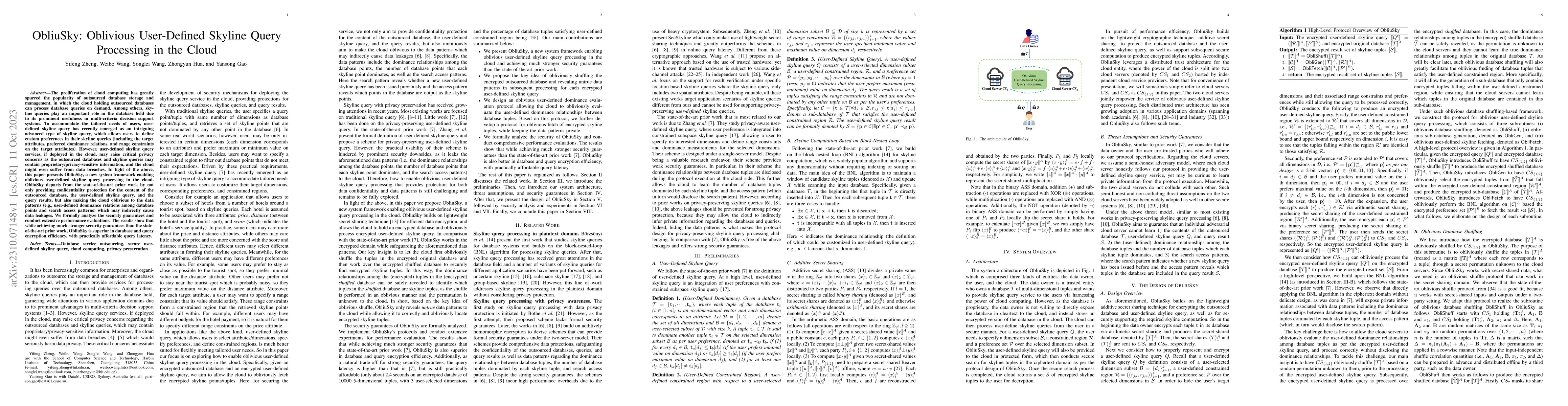 Thumbnail for ObliuSky: Oblivious User-Defined Skyline Query Processing in the Cloud