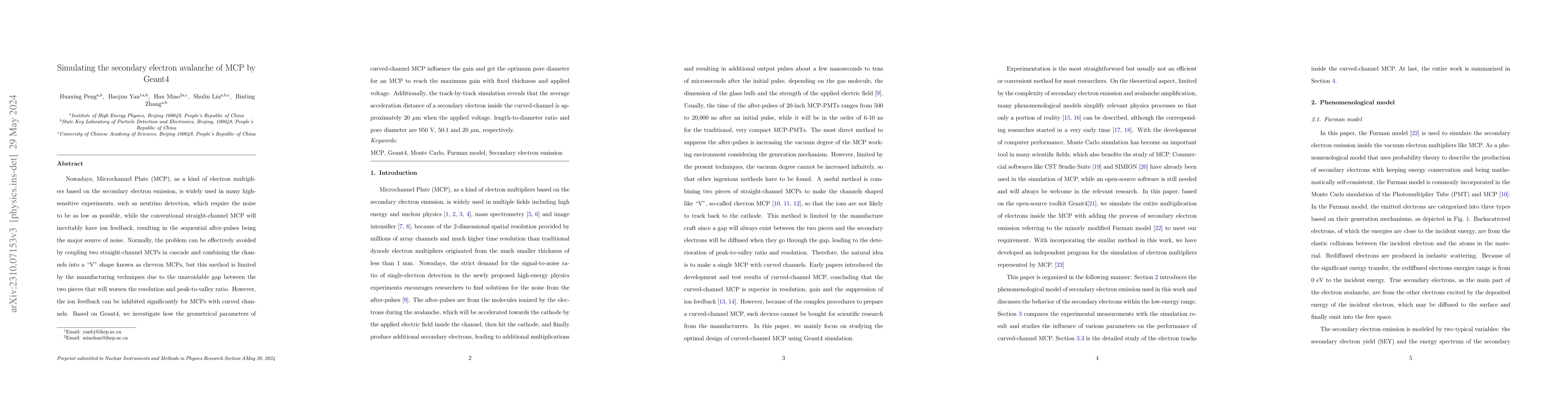 Thumbnail for Simulating the secondary electron avalanche of MCP by Geant4