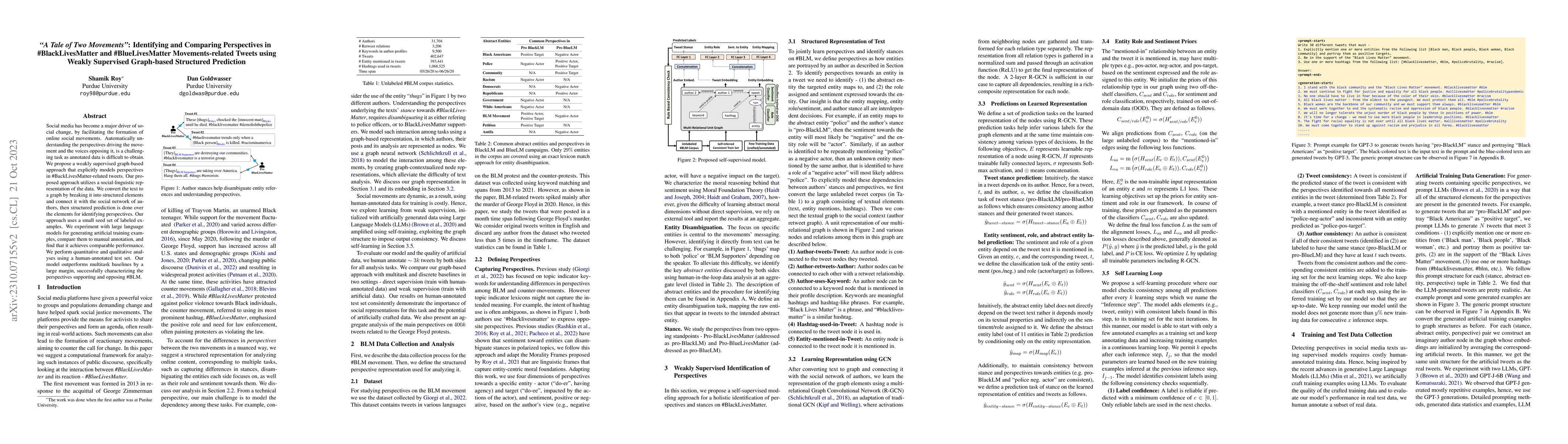 Thumbnail for "A Tale of Two Movements": Identifying and Comparing Perspectives in
  #BlackLivesMatter and #BlueLivesMatter Movements-related Tweets using Weakly
  Supervised Graph-based Structured Prediction