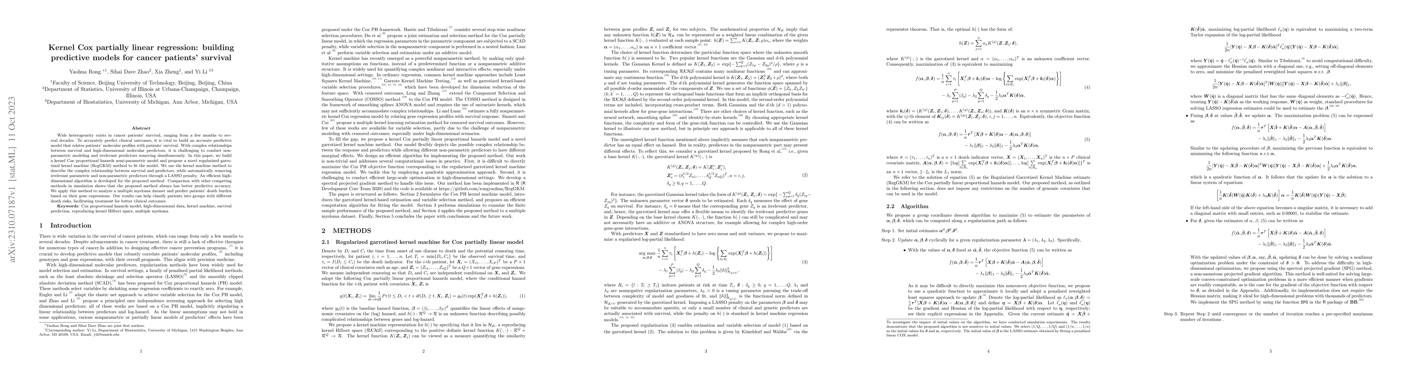 Thumbnail for Kernel Cox partially linear regression: building predictive models for
  cancer patients' survival