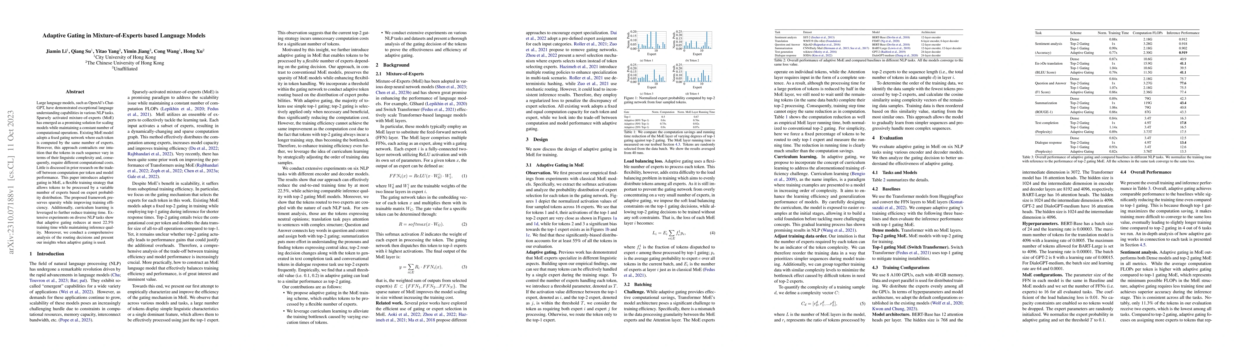Thumbnail for Adaptive Gating in Mixture-of-Experts based Language Models
