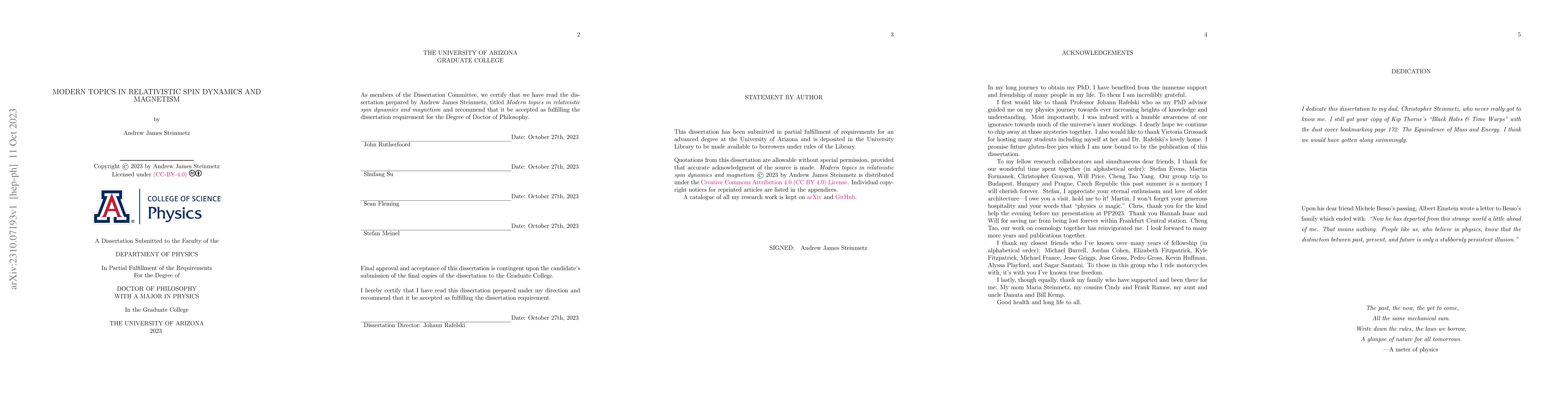 Thumbnail for Modern topics in relativistic spin dynamics and magnetism