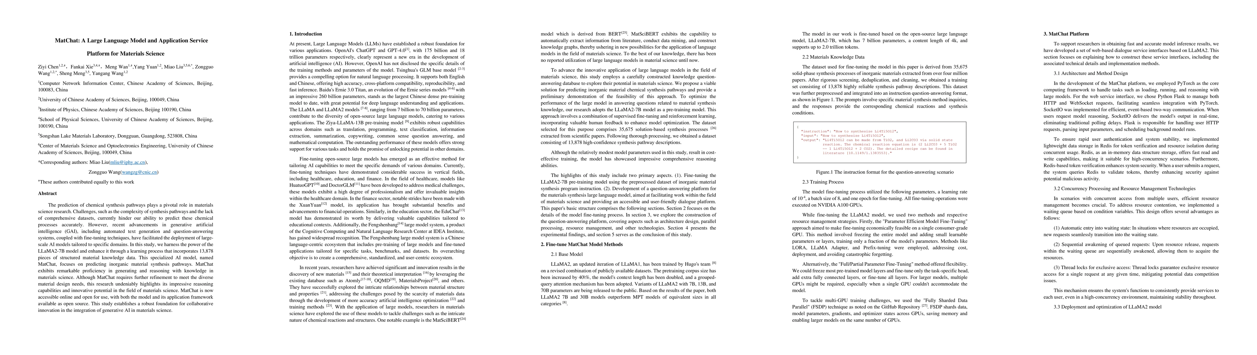 Thumbnail for MatChat: A Large Language Model and Application Service Platform for
  Materials Science