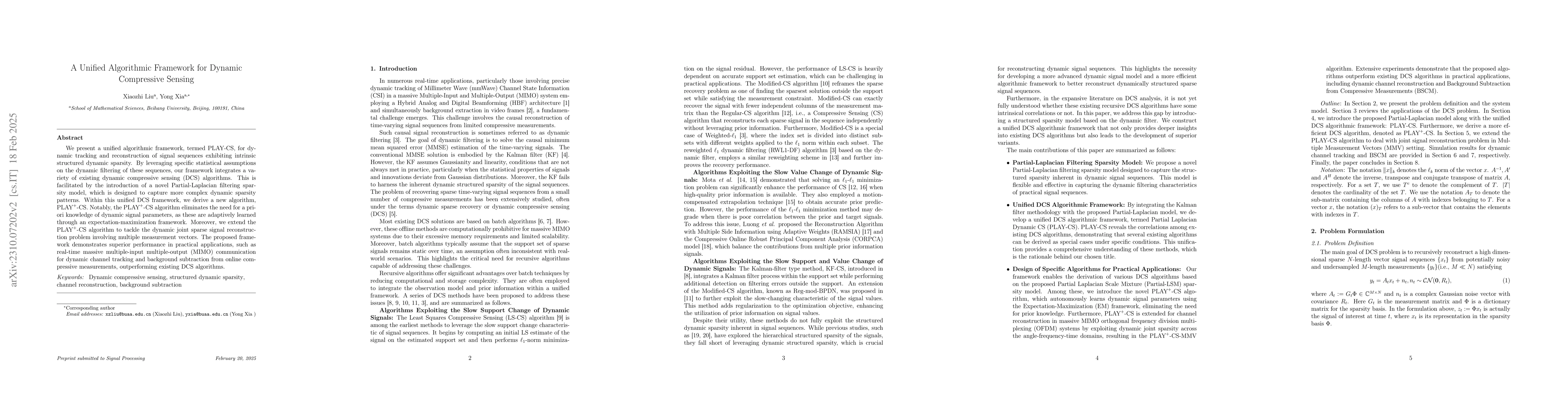 Thumbnail for A Unified Algorithmic Framework for Dynamic Compressive Sensing