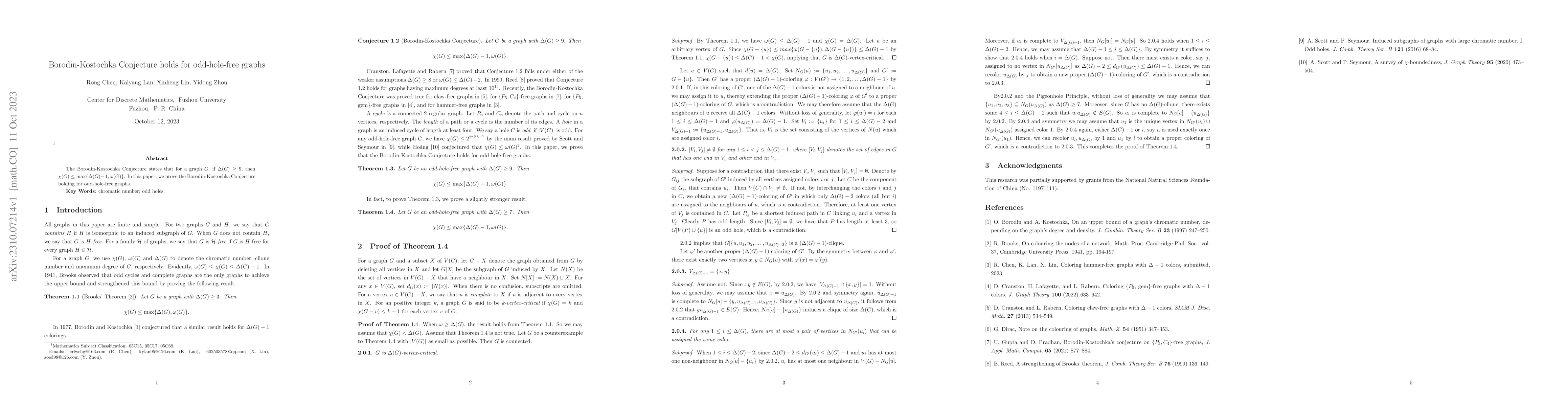 Thumbnail for Borodin-Kostochka Conjecture holds for odd-hole-free graphs