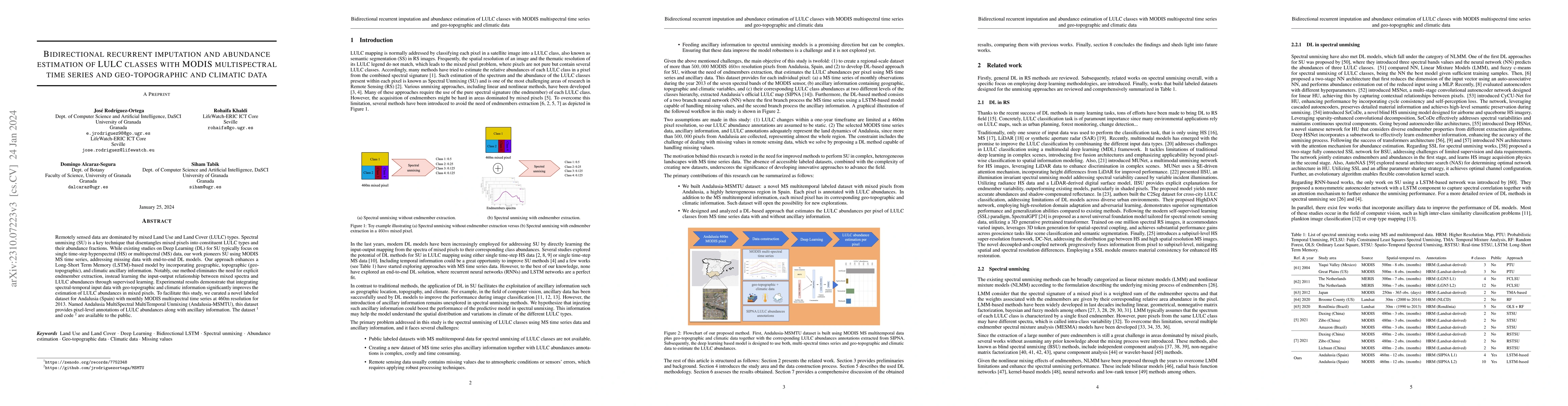 Thumbnail for Bidirectional recurrent imputation and abundance estimation of LULC
  classes with MODIS multispectral time series and geo-topographic and climatic
  data