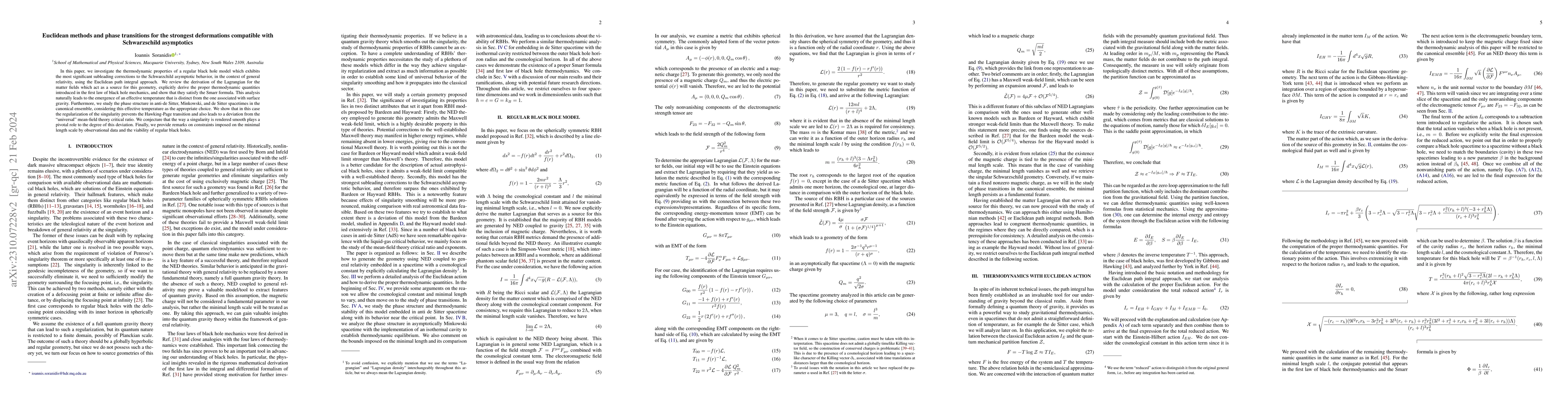 Thumbnail for Euclidean methods and phase transitions for the strongest deformations
  compatible with Schwarzschild asymptotics