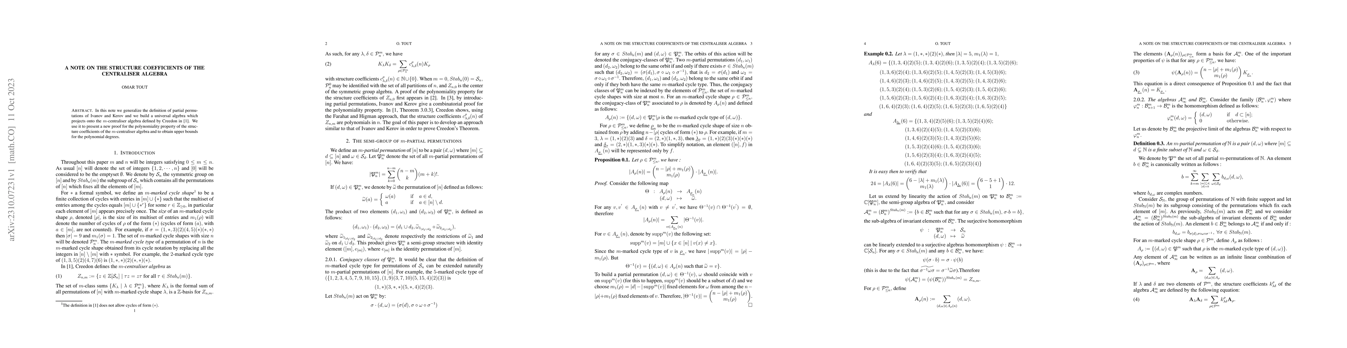 Thumbnail for A note on the structure coefficients of the centraliser algebra