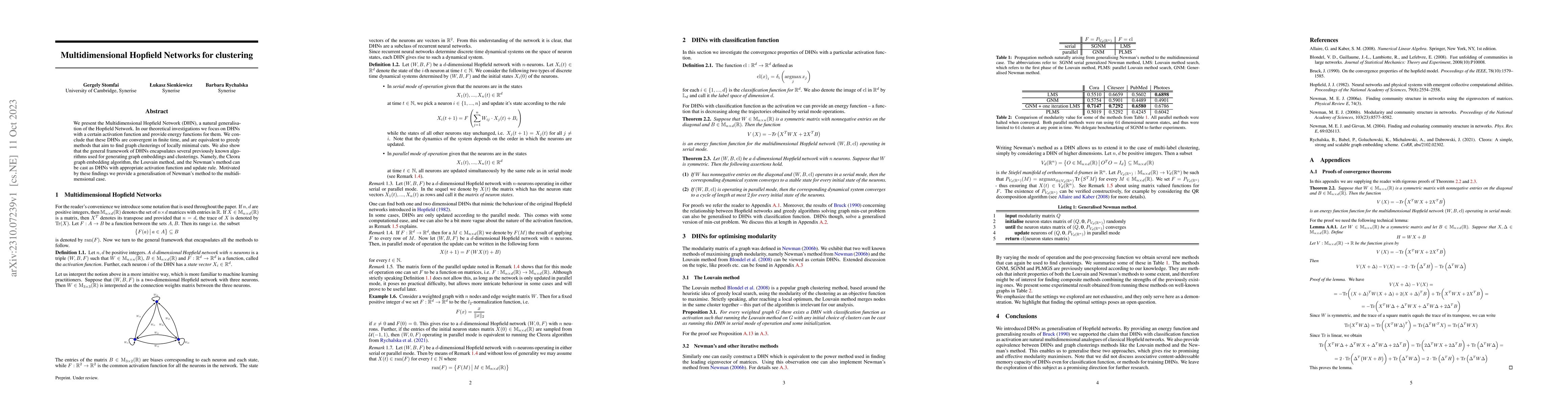 Thumbnail for Multidimensional Hopfield Networks for clustering