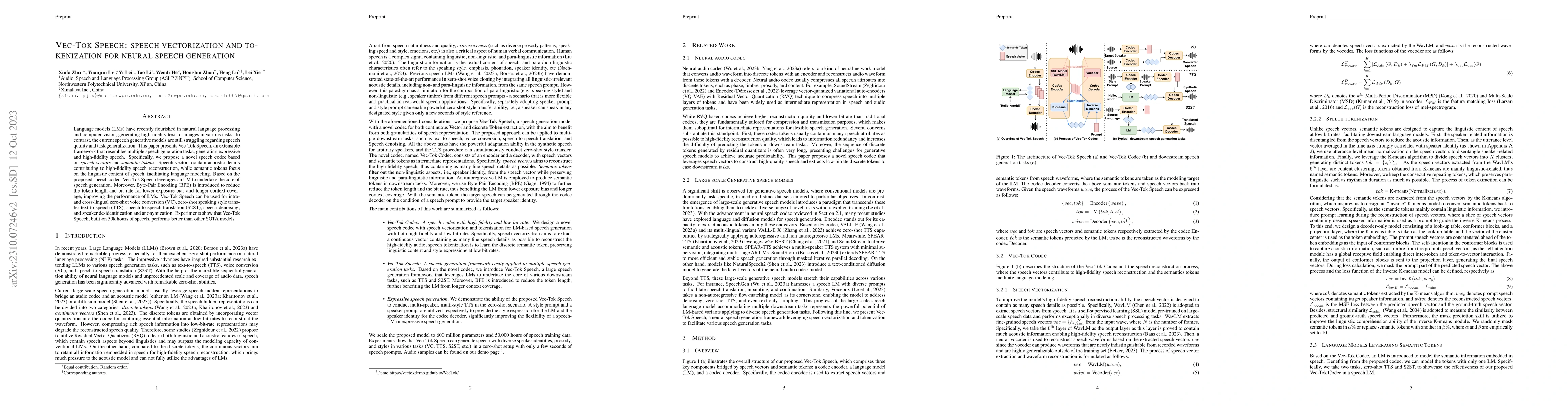 Thumbnail for Vec-Tok Speech: speech vectorization and tokenization for neural speech
  generation