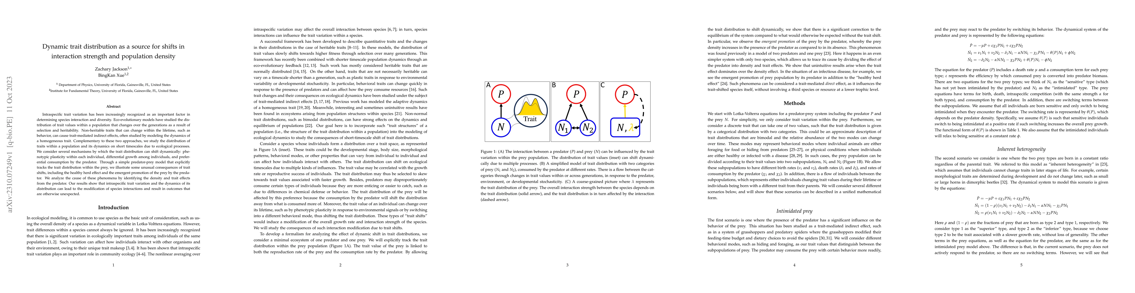 Thumbnail for Dynamic trait distribution as a source for shifts in interaction
  strength and population density