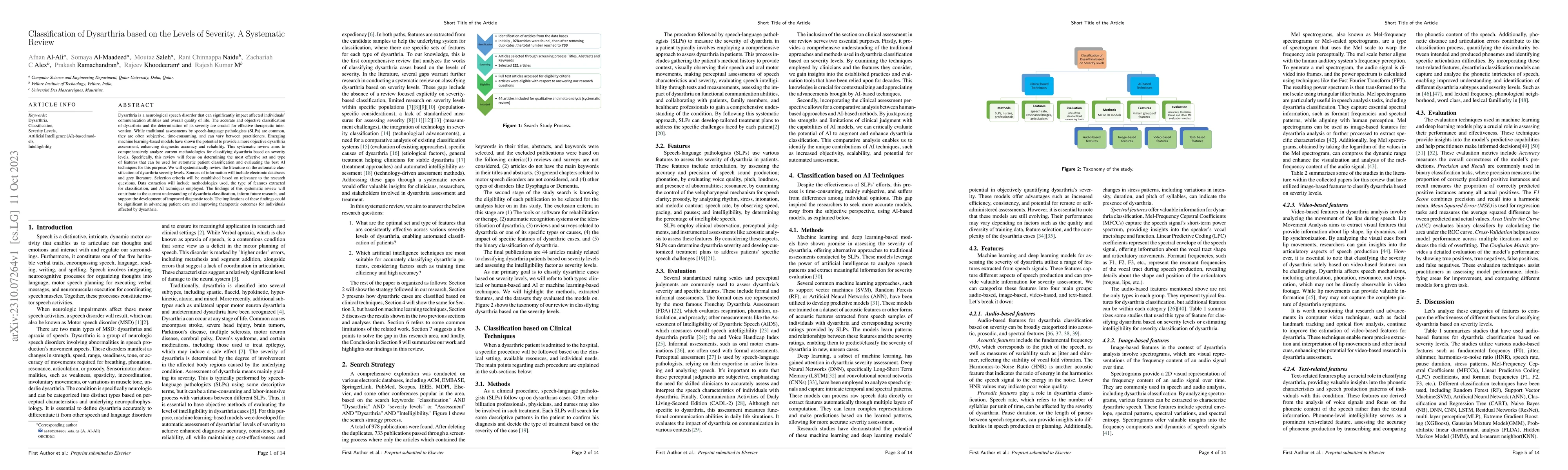 Thumbnail for Classification of Dysarthria based on the Levels of Severity. A
  Systematic Review