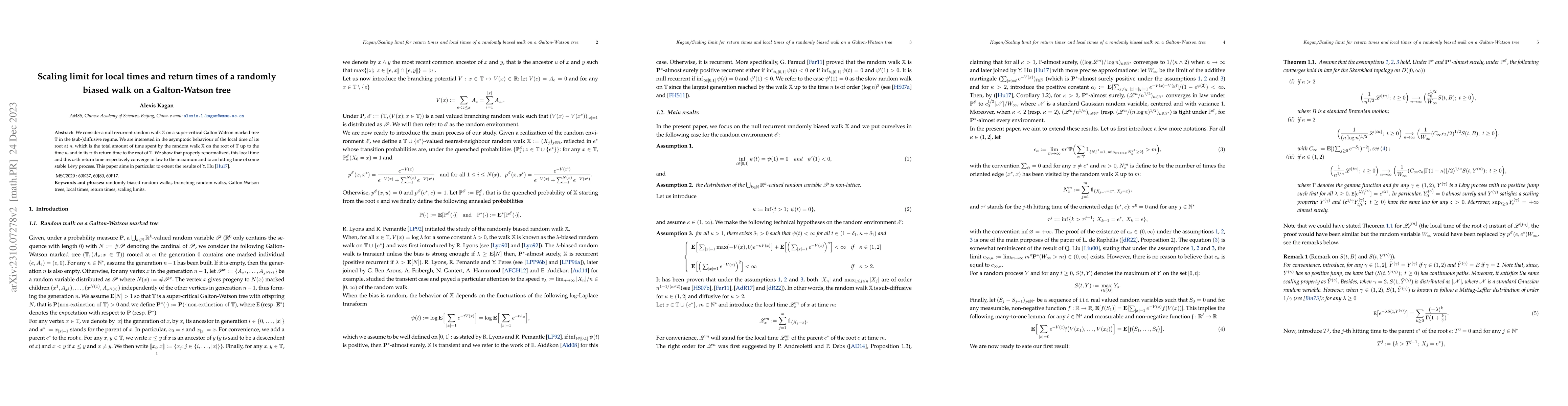 Thumbnail for Scaling limit for local times and return times of a randomly biased walk
  on a Galton-Watson tree