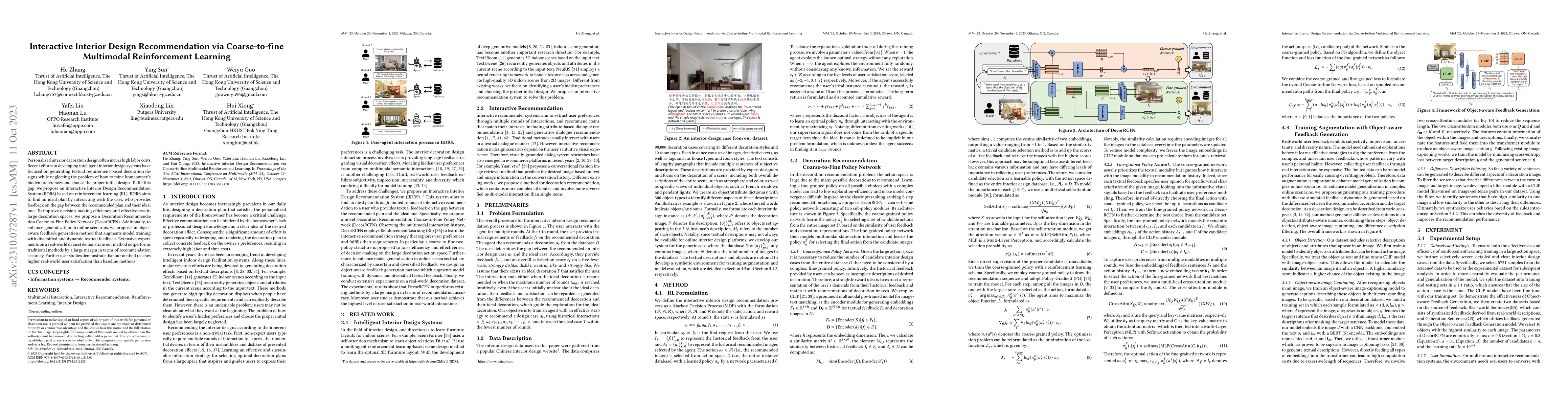 Thumbnail for Interactive Interior Design Recommendation via Coarse-to-fine Multimodal
  Reinforcement Learning