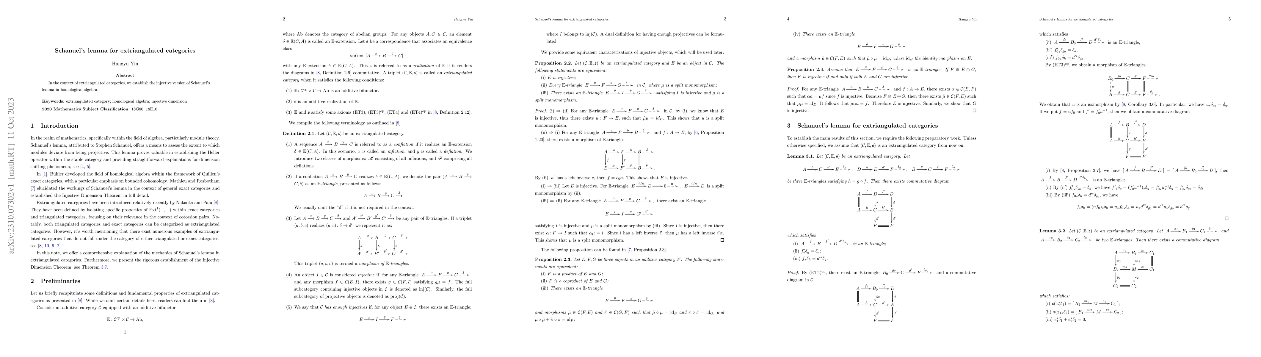 Thumbnail for Schanuel's lemma for extriangulated categories