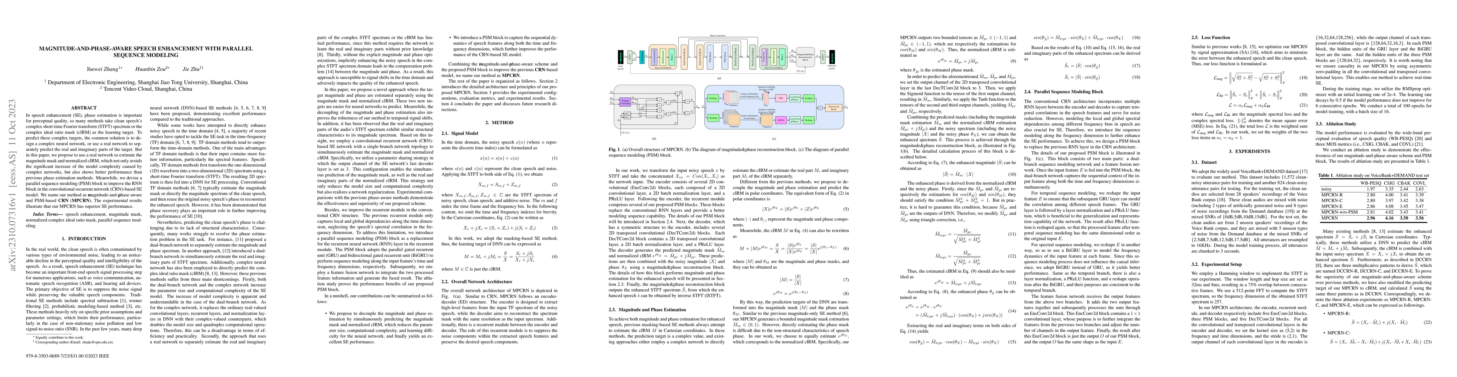 Thumbnail for Magnitude-and-phase-aware Speech Enhancement with Parallel Sequence
  Modeling