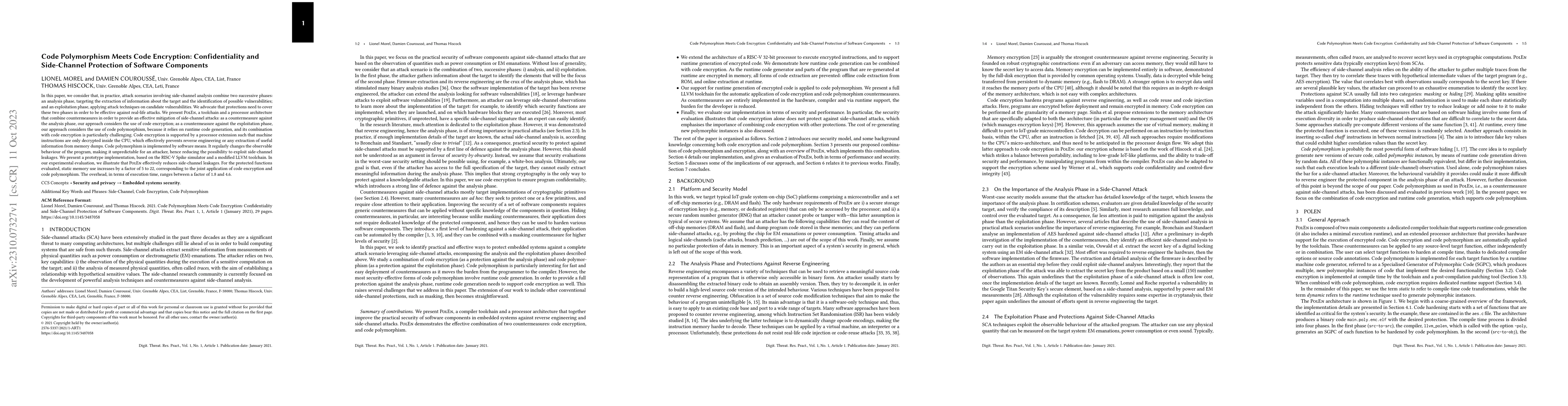 Thumbnail for Code Polymorphism Meets Code Encryption: Confidentiality and
  Side-Channel Protection of Software Components